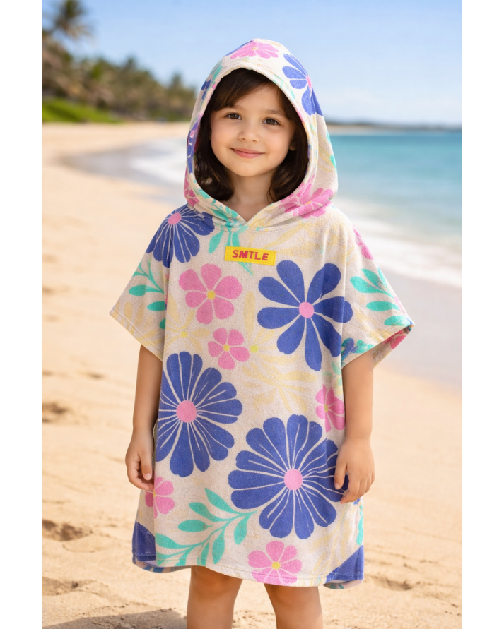Kids Poncho Bath Towel  Floral