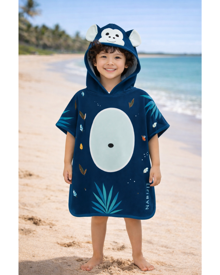 Kids Teal Hoodie Towel | Printed Poncho Bath Towel