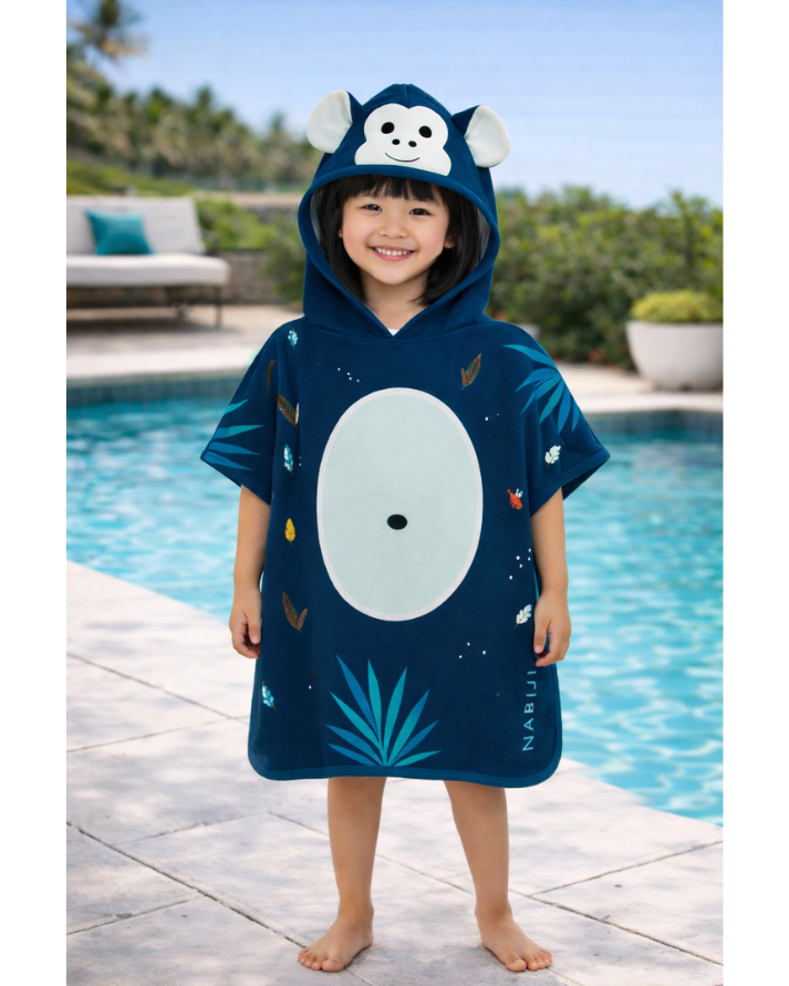 Kids Teal Hoodie Towel | Printed Poncho Bath Towel
