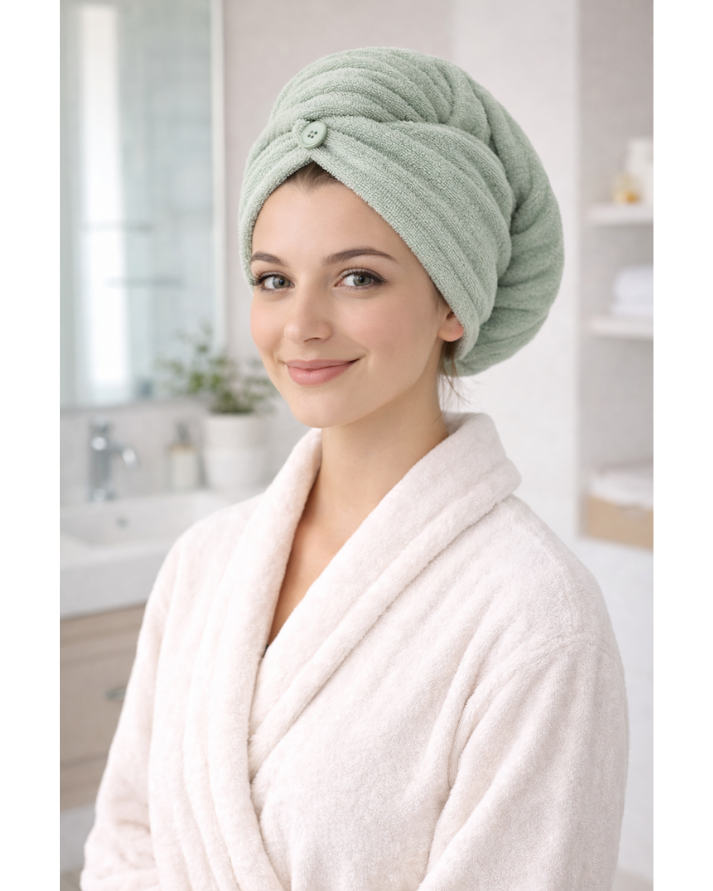 Microfiber Turban Towel GREEN| Fast Hair Drying & Comfortable Fit