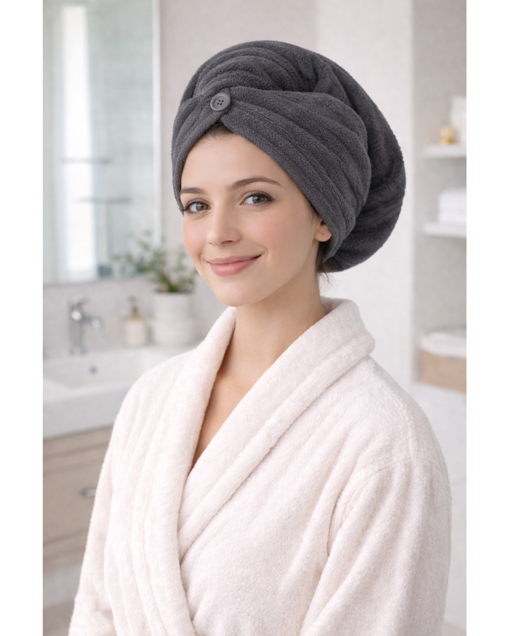 Microfiber Turban Towel GREY| Fast Hair Drying & Comfortable Fit