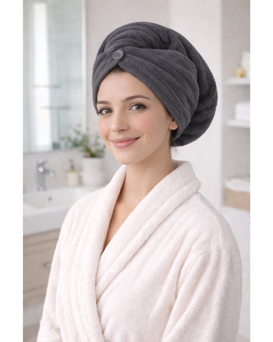 Microfiber Turban Towel GREY| Fast Hair Drying & Comfortable Fit