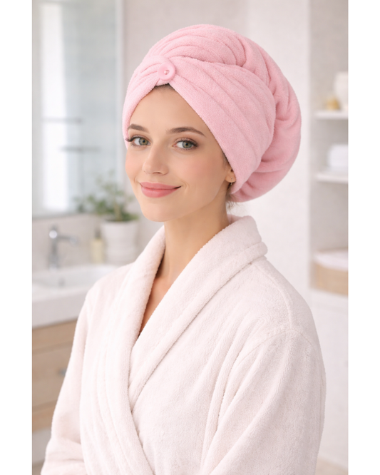 Luxury Microfiber Turban Towel PINK | Fast Hair Drying & Comfortable Fit