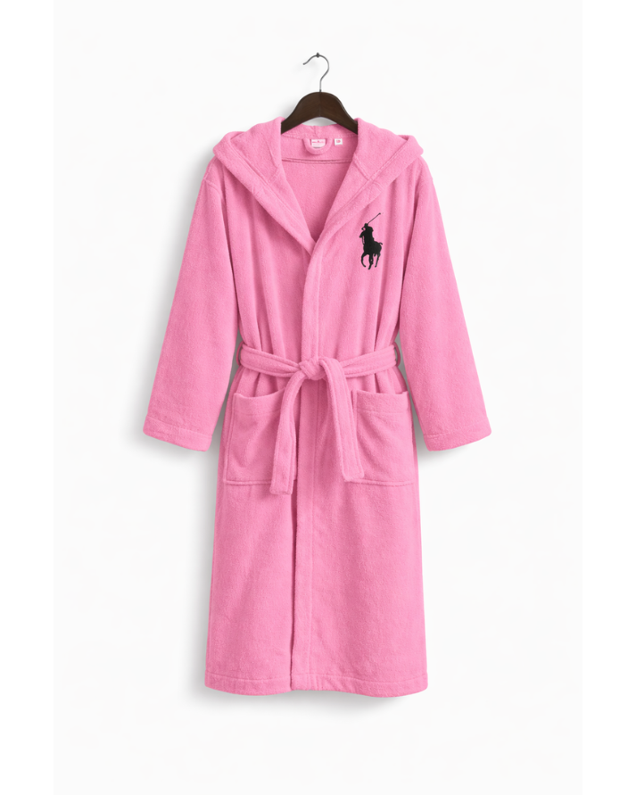 Pink Premium Cotton Bathrobe with Polo Embroidery