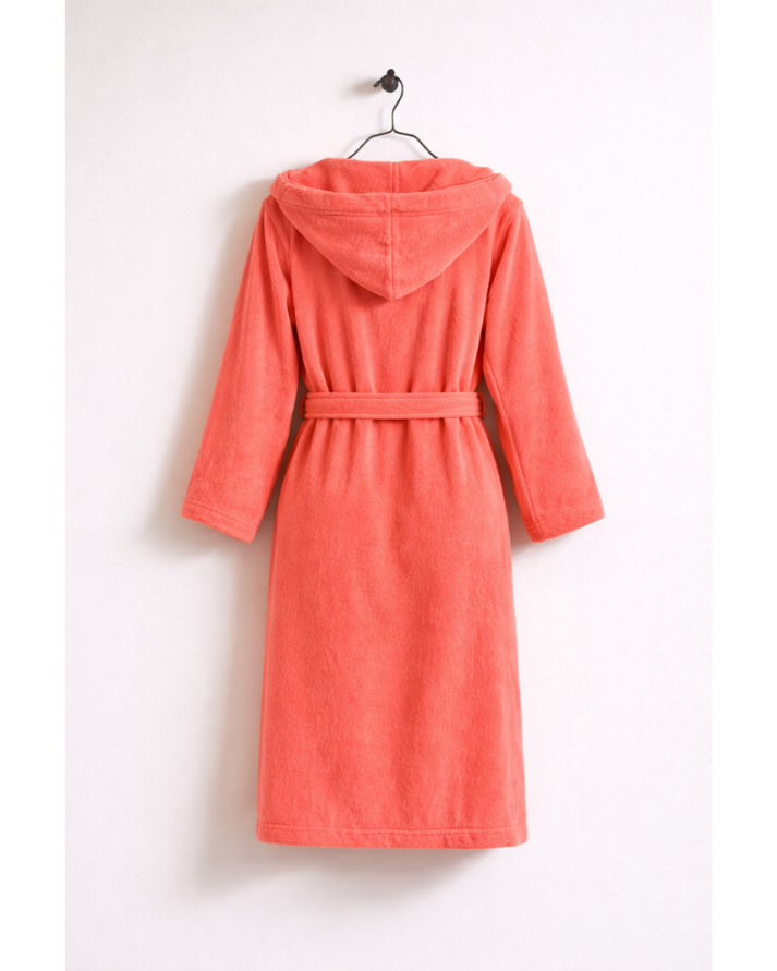 Salmon-Coral Premium Cotton Bathrobe with Polo Embroidery