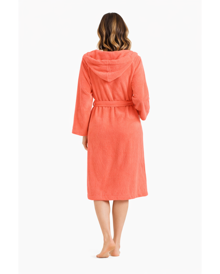 Salmon-Coral Premium Cotton Bathrobe with Polo Embroidery