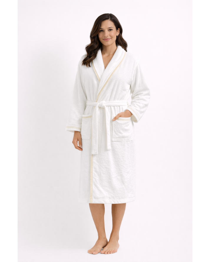Luxury Cotton Bathrobe with Contrast Piping