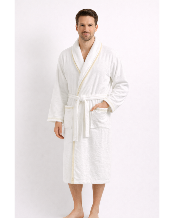 Luxury Cotton Bathrobe with Contrast Piping