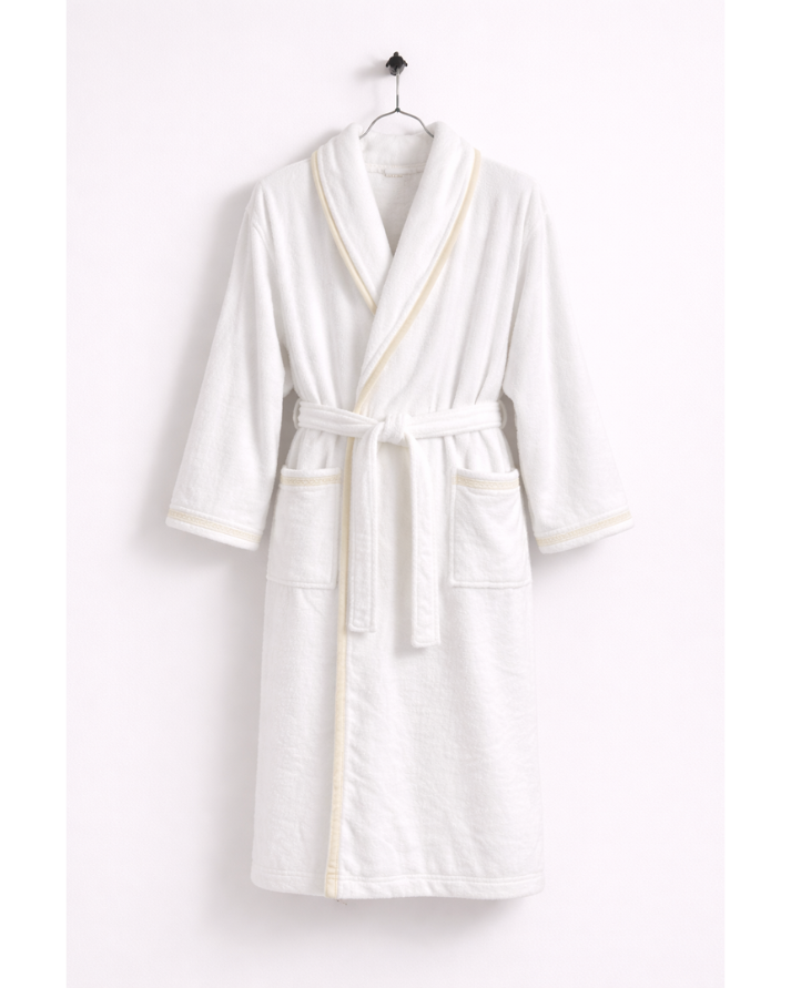 Luxury Cotton Bathrobe with Contrast Piping