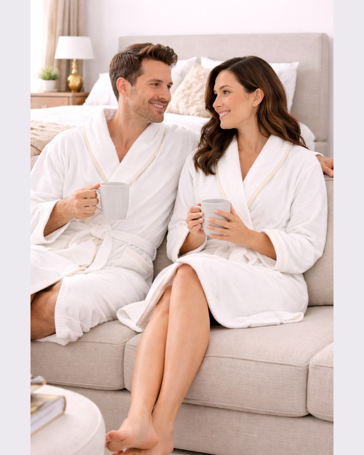 Luxury Cotton Bathrobe with Contrast Piping