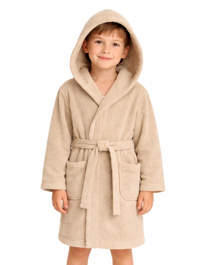 Kids Cotton Velvet Bathrobes(Beige)