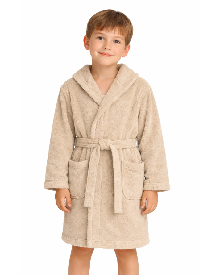 Kids Cotton Velvet Bathrobes(Beige)