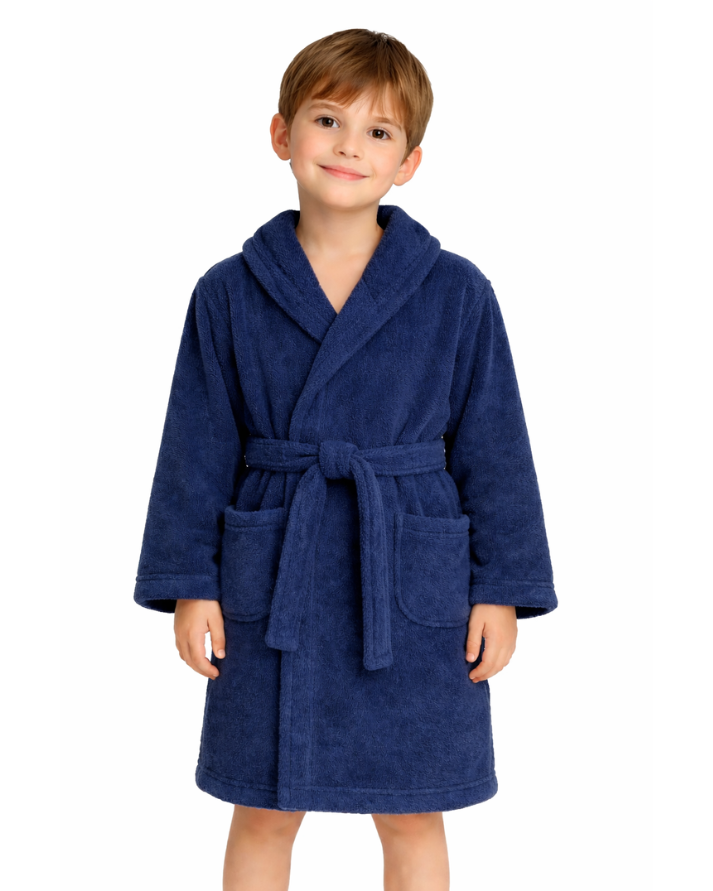 Kids Cotton Velvet Bathrobes(NAVY)