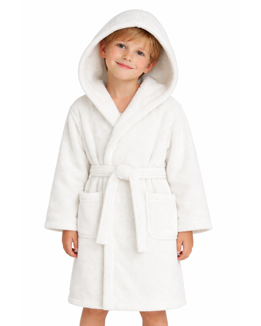 Kids Cotton Velvet Bathrobes(WHITE)