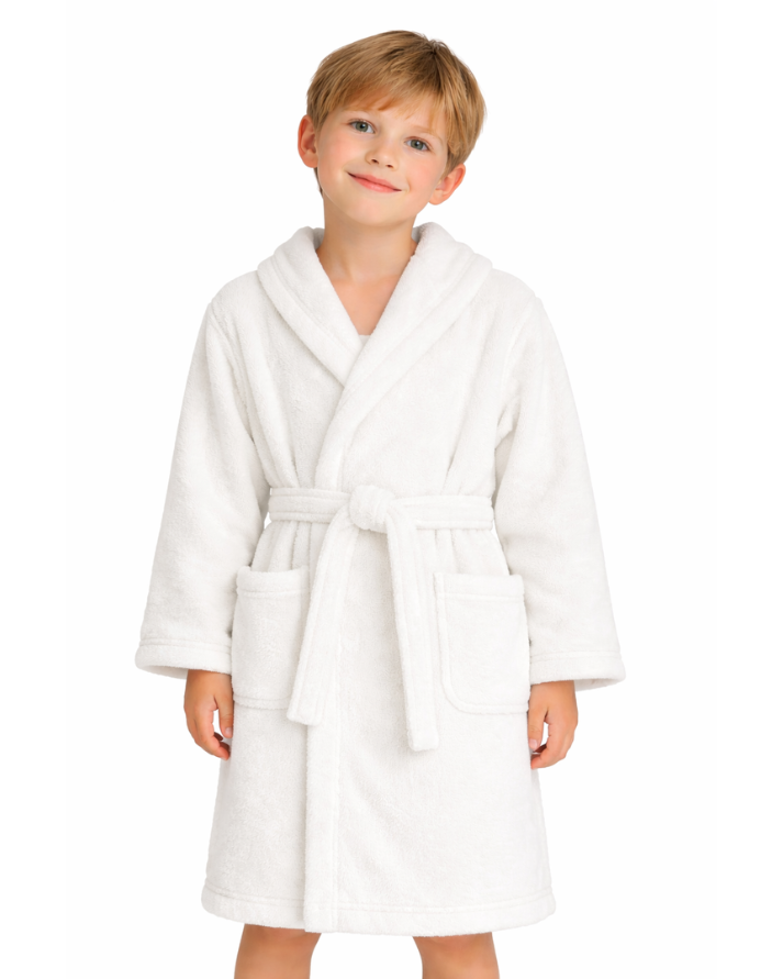 Kids Cotton Velvet Bathrobes(WHITE)