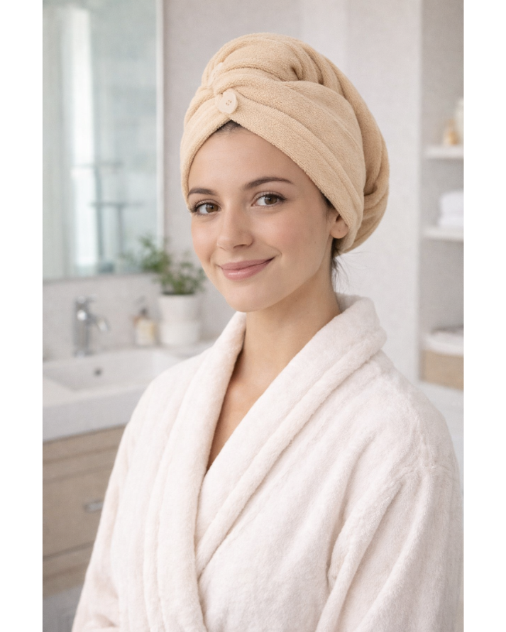 Microfiber Turban Towel BEIGE| Fast Hair Drying & Comfortable Fit