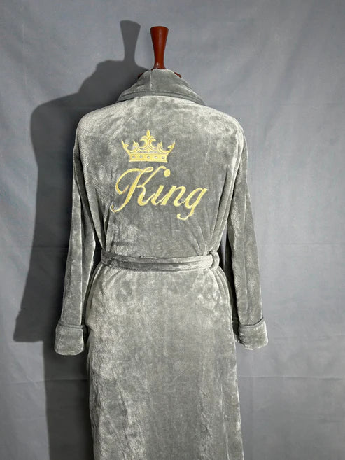 SILVER KING Embroidered Soft Plush Fleece Bathrobe With slippers