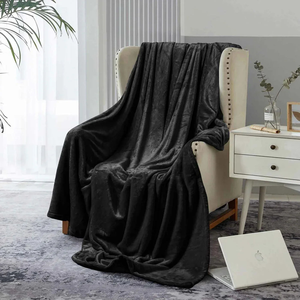 Black AC Dyed Funnel Blanket in Coral Fleece