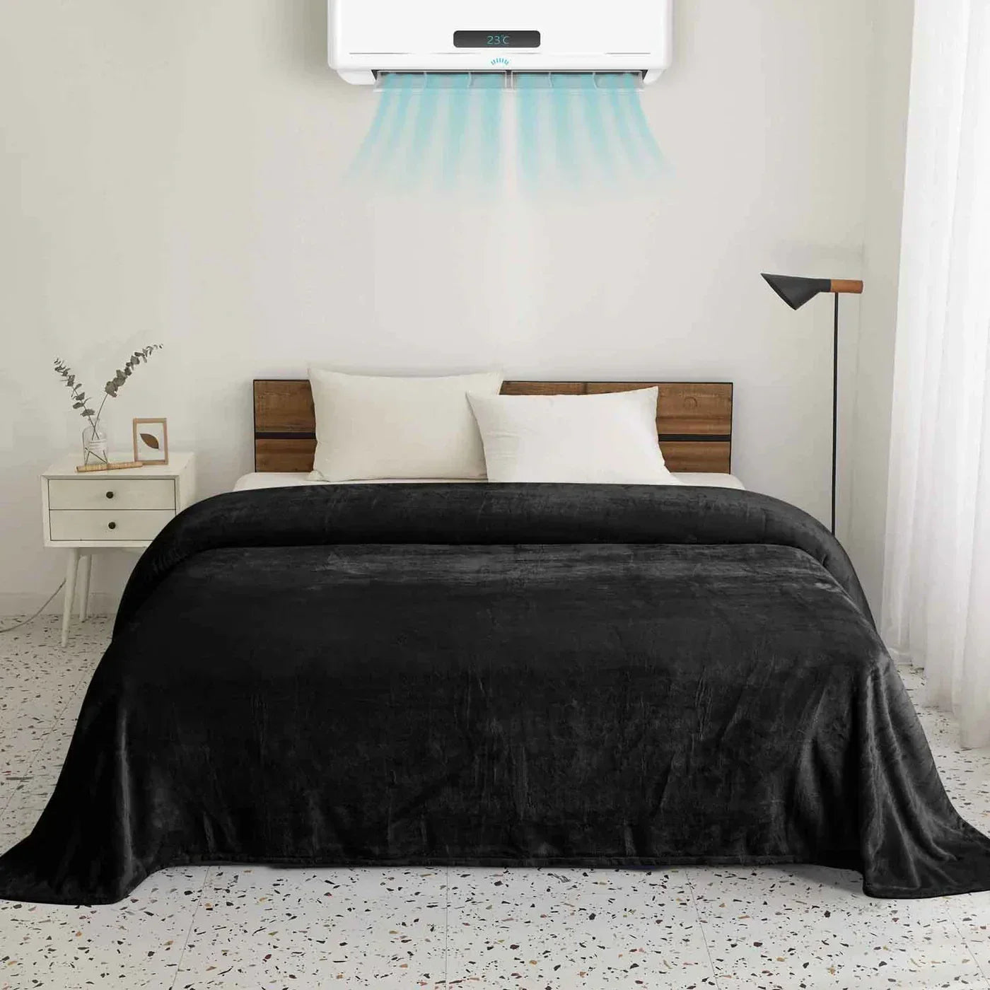 Black AC Dyed Funnel Blanket in Coral Fleece