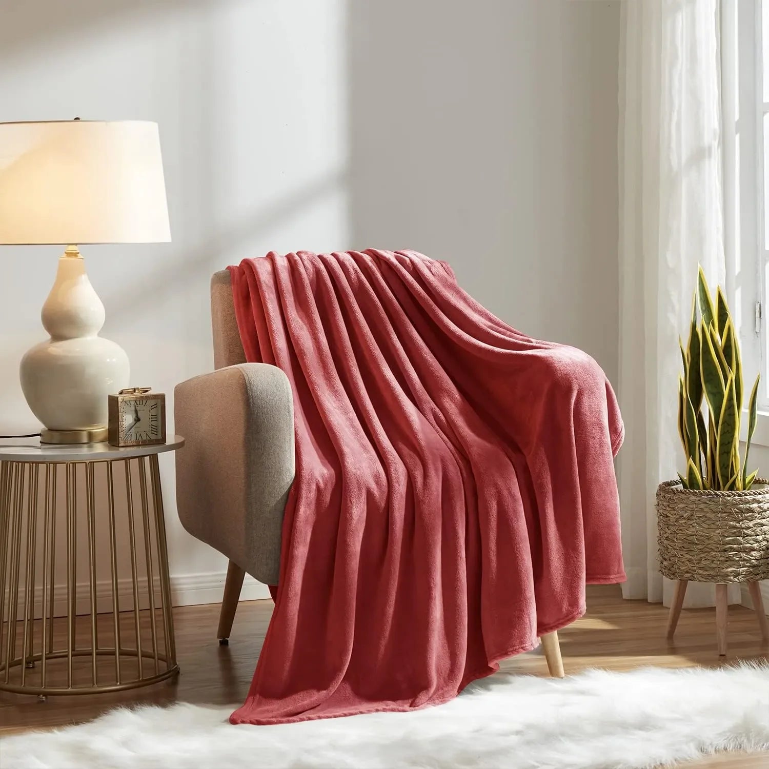 Red AC Dyed Funnel Blanket in Coral Fleece