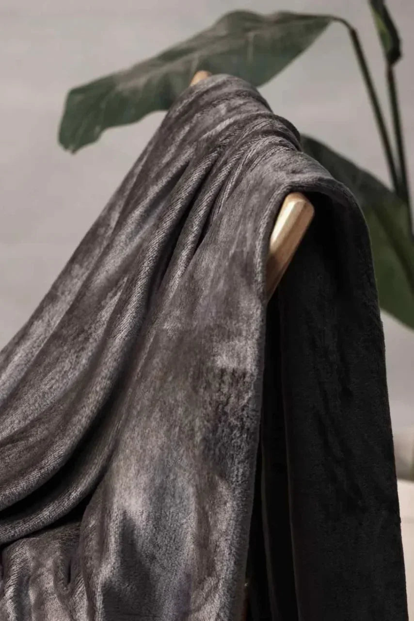 Dark Grey Plain AC Blanket in Coral Fleece & Flannel