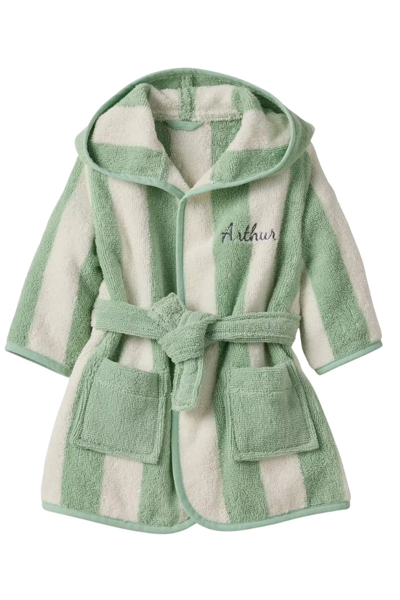 Kids Striped Green Bathrobe (4 Years) | Soft & Absorbent
