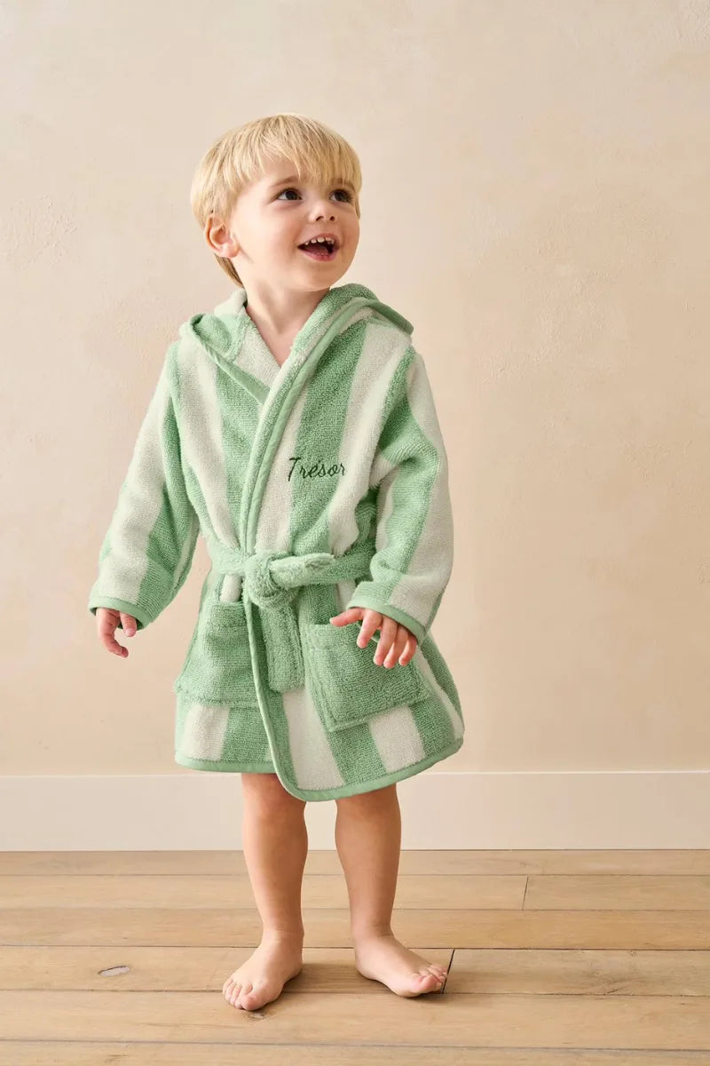 Kids Striped Green Bathrobe (4 Years) | Soft & Absorbent