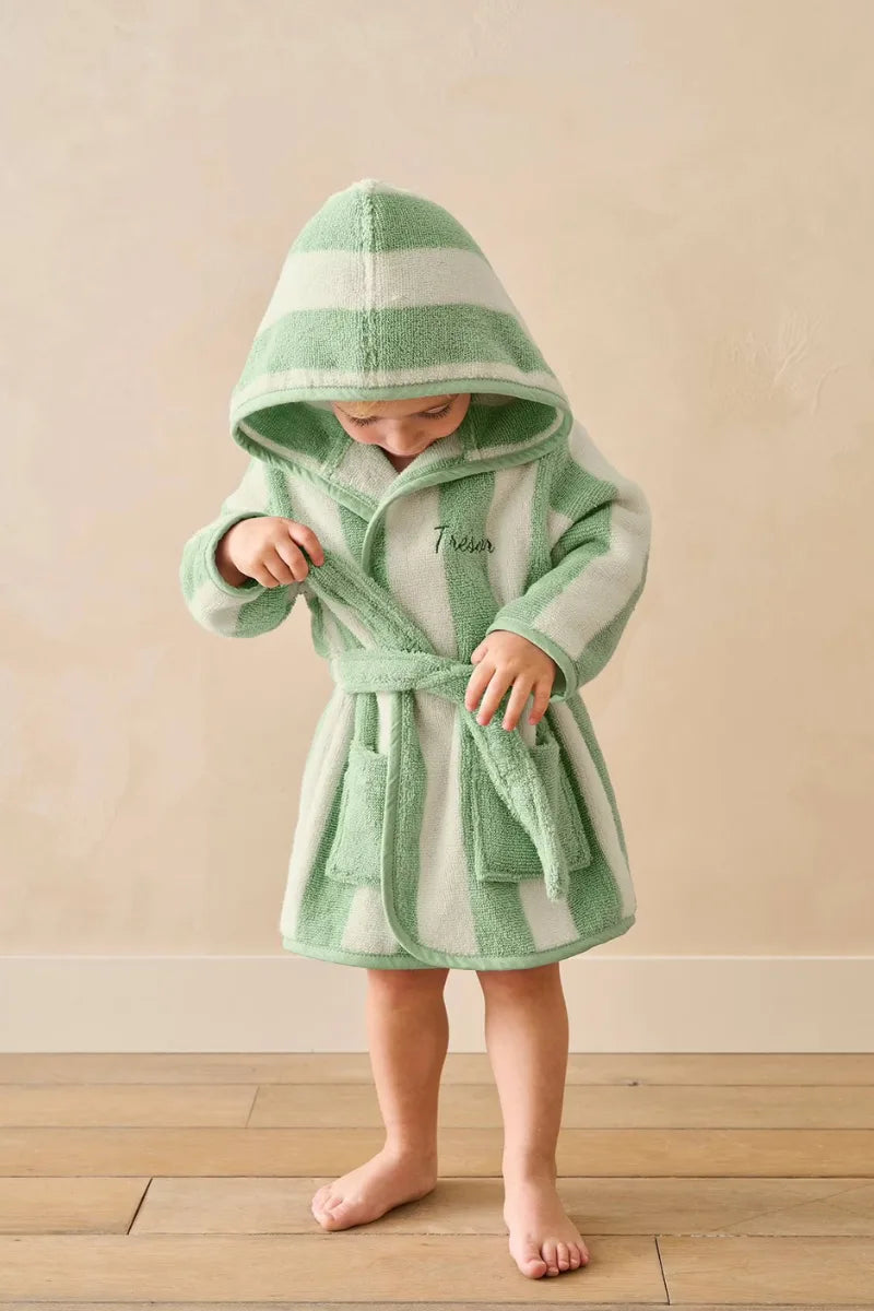 Kids Striped Green Bathrobe (4 Years) | Soft & Absorbent