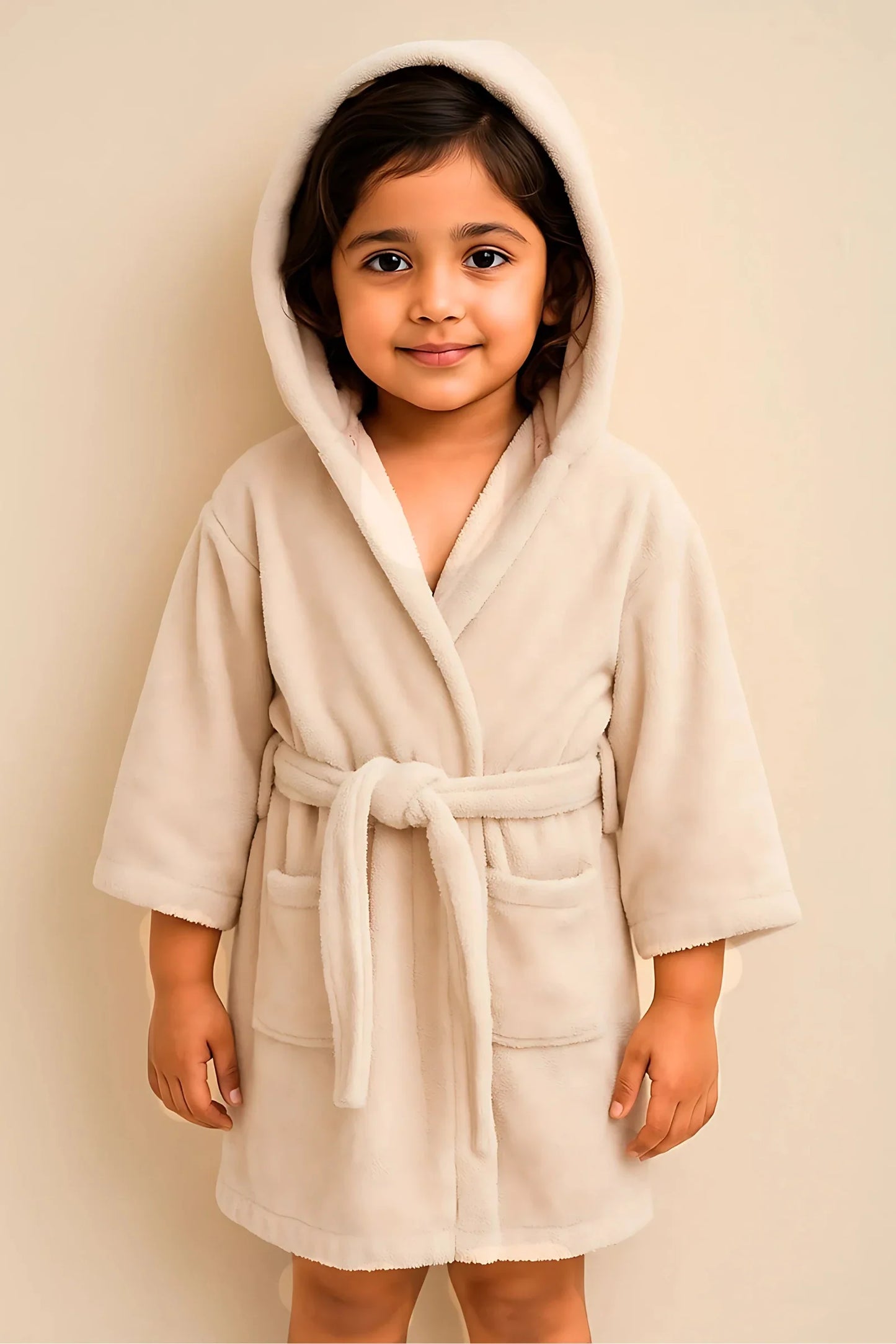 Kids Cotton Velvet Bathrobes (Off White)
