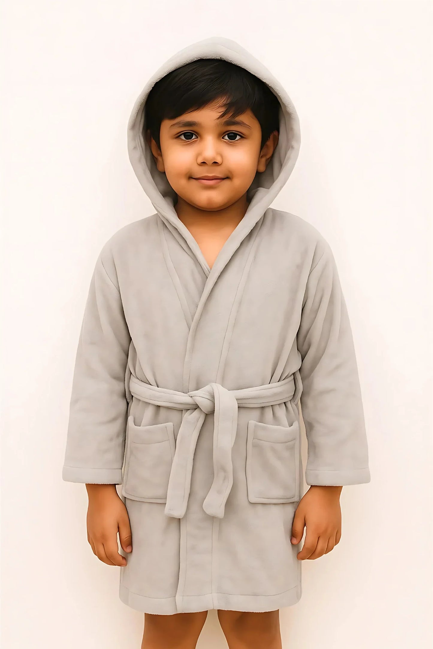 Kids Cotton Velvet Bathrobes (Light Grey)