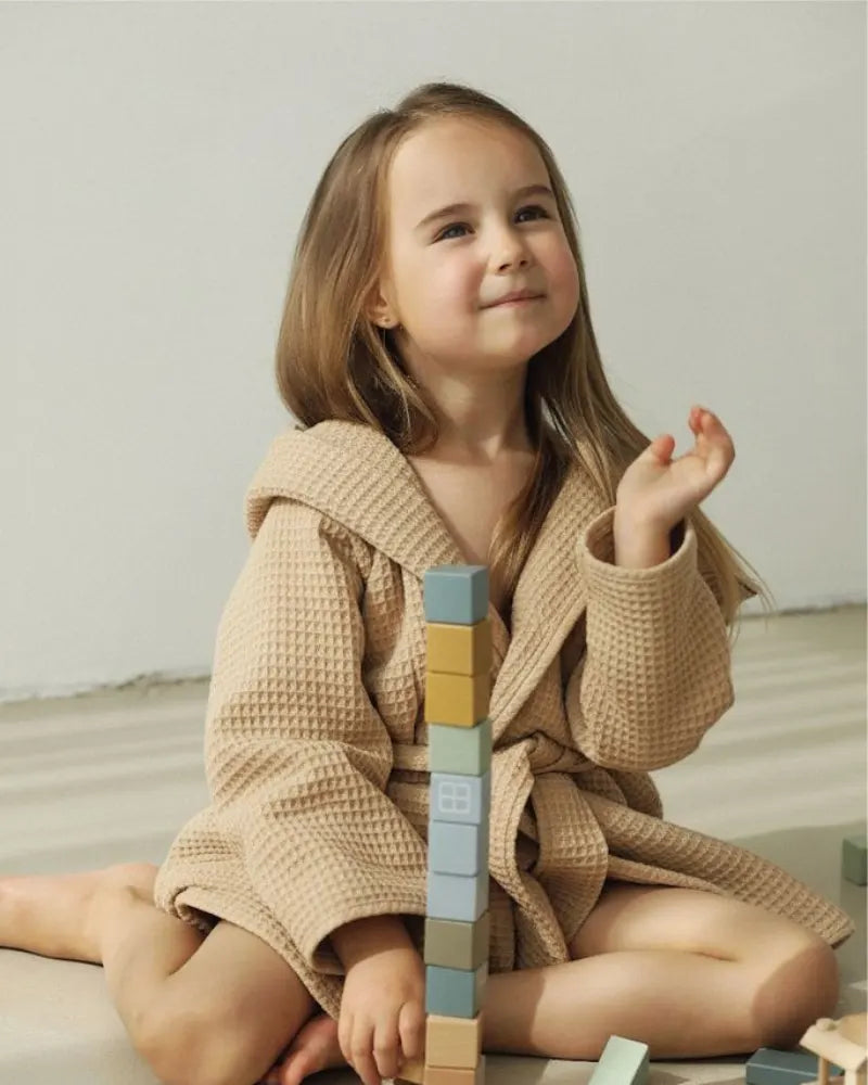 Premium Kids Bathrobe | Waffle Texture Beige, 100% Cotton (Ages 4-6 Years)