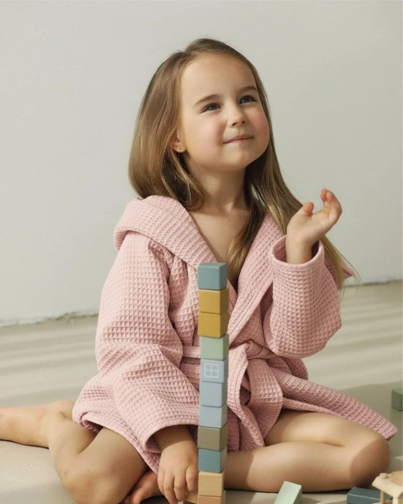 Premium Kids Bathrobe | Waffle Texture Pink, 100% Cotton (Ages 4-6 Years)