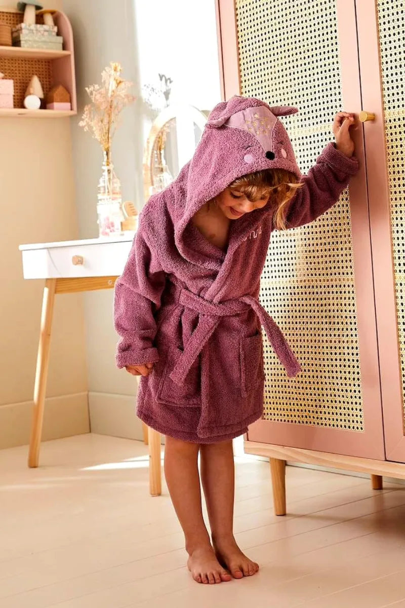 Deer Hooded Kids Bathrobe – Mauve (Ages 6 to 8 Years)