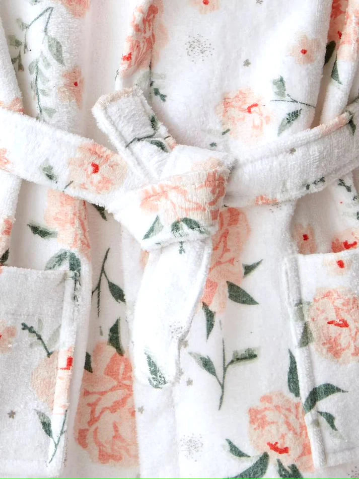“Rose Print Hooded Kids Bathrobe