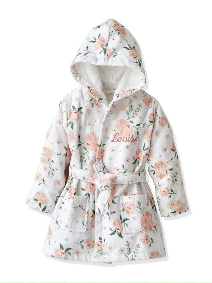 “Rose Print Hooded Kids Bathrobe
