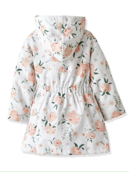 “Rose Print Hooded Kids Bathrobe