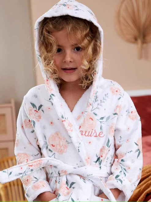 “Rose Print Hooded Kids Bathrobe
