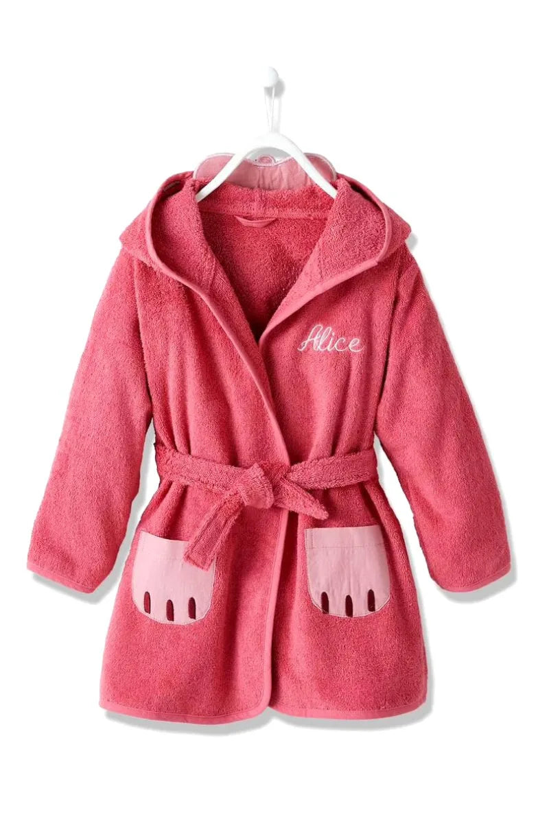 Cat Hooded Kids Bathrobe – Dark Pink (Ages 6 to 8)