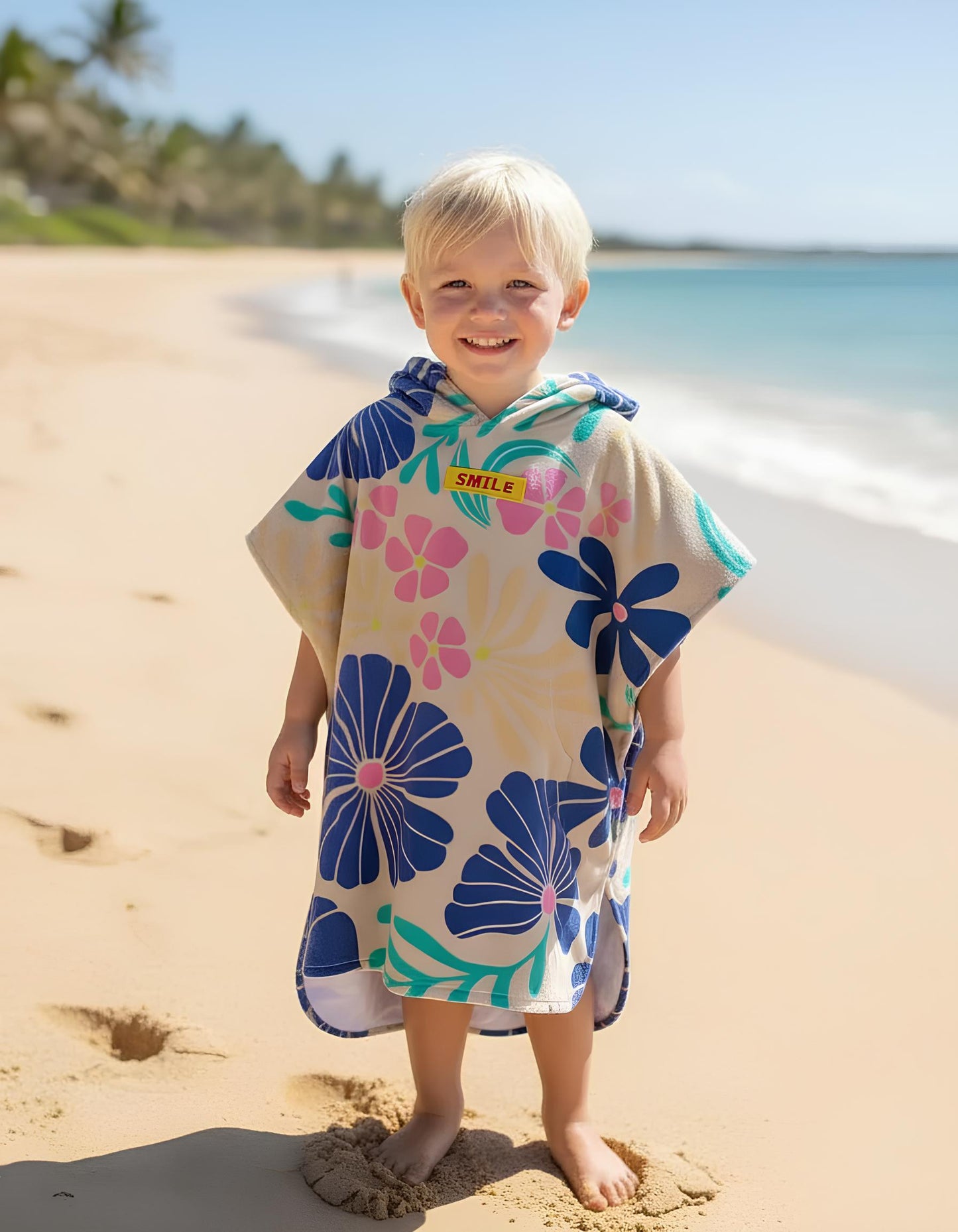 Kids Poncho Bath Towel  Floral